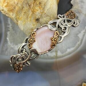 Carolyn Pollack Sterling & Brass Oval Pink Mother of Pearl Decorated Bracelet